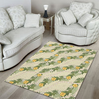 Hawaiian Pikake Maile Lei Area Rug Tiare Hibiscus Kalo Palapalai Leaf Beige LT19 - Polynesian Pride