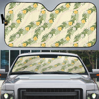 Hawaiian Pikake Maile Lei Auto Sun Shade Tiare Hibiscus Kalo Palapalai Leaf Beige LT19 Beige - Polynesian Pride