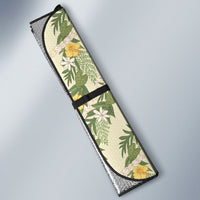 Hawaiian Pikake Maile Lei Auto Sun Shade Tiare Hibiscus Kalo Palapalai Leaf Beige LT19 - Polynesian Pride