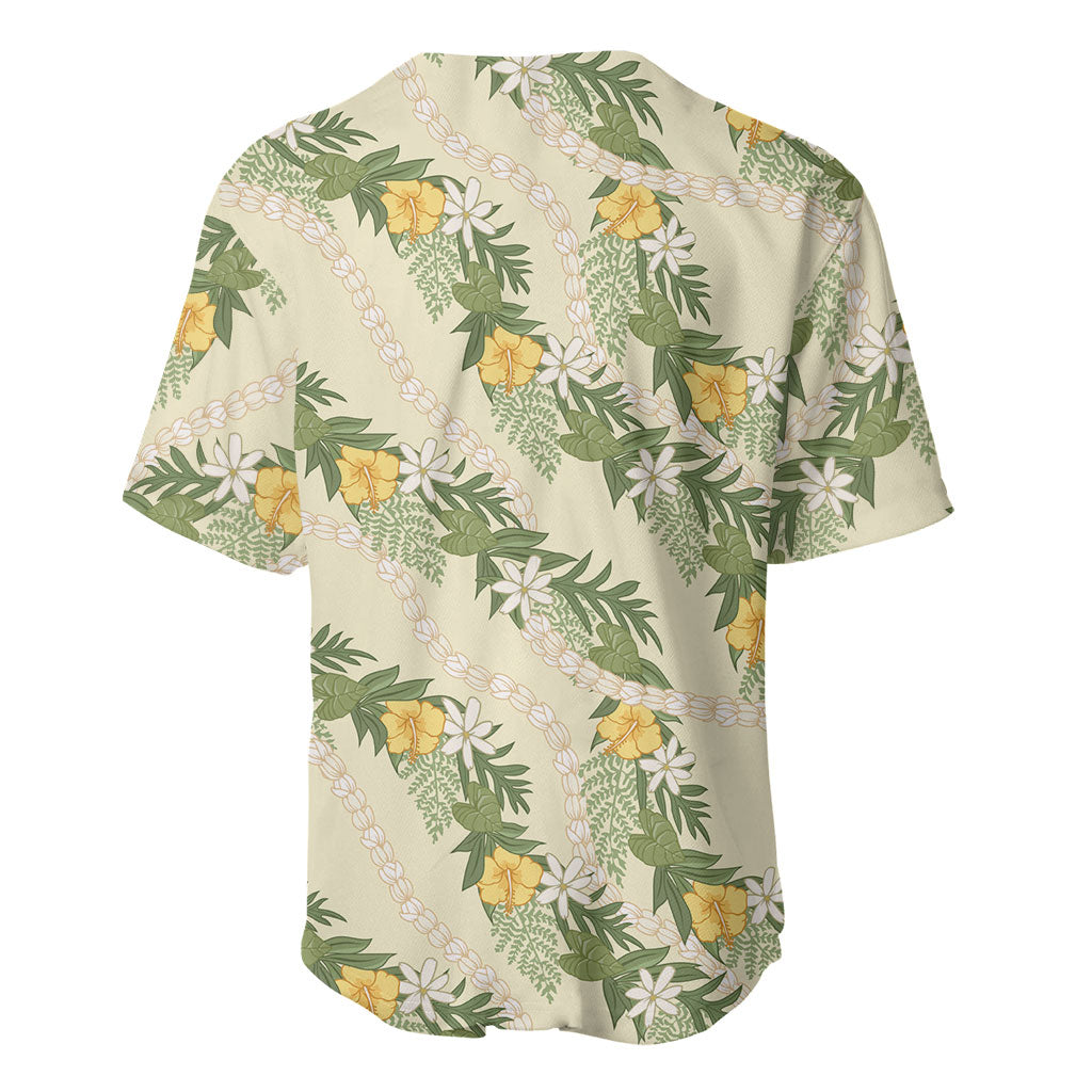 Hawaiian Pikake Maile Lei Baseball Jersey Tiare Hibiscus Kalo Palapalai Leaf Beige LT19 - Polynesian Pride