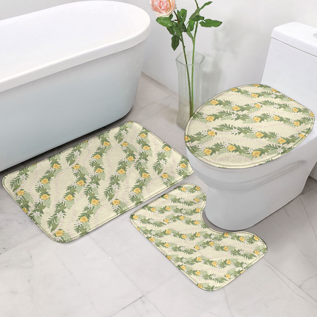 Hawaiian Pikake Maile Lei Bathroom Set Tiare Hibiscus Kalo Palapalai Leaf Beige LT19 - Polynesian Pride