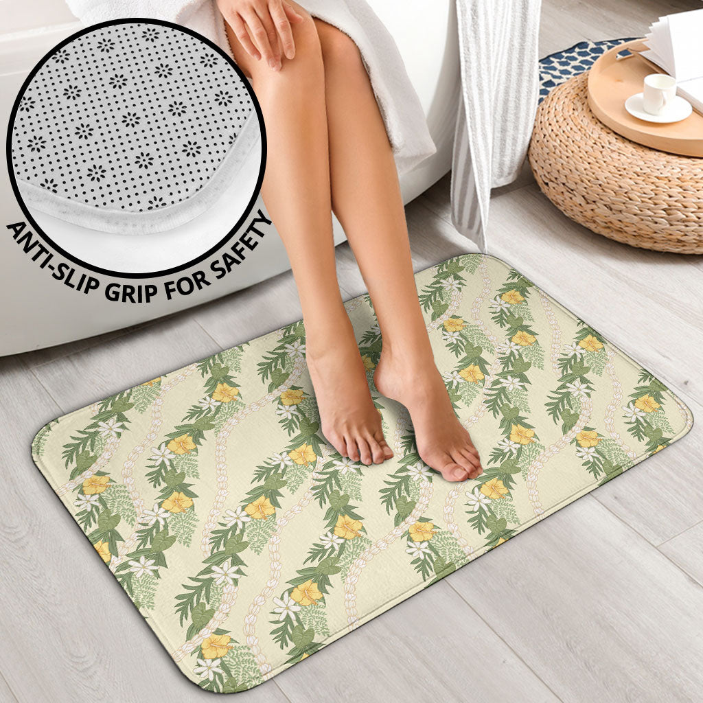 Hawaiian Pikake Maile Lei Bathroom Set Tiare Hibiscus Kalo Palapalai Leaf Beige LT19 - Polynesian Pride