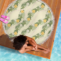 Hawaiian Pikake Maile Lei Beach Blanket Tiare Hibiscus Kalo Palapalai Leaf Beige LT19 - Polynesian Pride