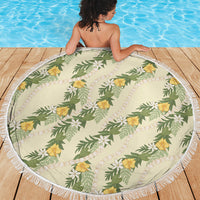 Hawaiian Pikake Maile Lei Beach Blanket Tiare Hibiscus Kalo Palapalai Leaf Beige LT19 - Polynesian Pride