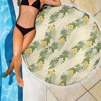 Hawaiian Pikake Maile Lei Beach Blanket Tiare Hibiscus Kalo Palapalai Leaf Beige LT19 - Polynesian Pride