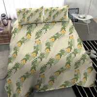 Hawaiian Pikake Maile Lei Bedding Set Tiare Hibiscus Kalo Palapalai Leaf Beige LT19 - Polynesian Pride