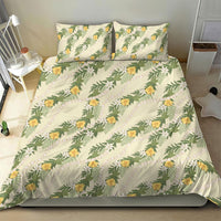 Hawaiian Pikake Maile Lei Bedding Set Tiare Hibiscus Kalo Palapalai Leaf Beige LT19 - Polynesian Pride