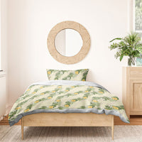 Hawaiian Pikake Maile Lei Bedding Set Tiare Hibiscus Kalo Palapalai Leaf Beige LT19 - Polynesian Pride