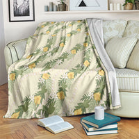 Hawaiian Pikake Maile Lei Blanket Tiare Hibiscus Kalo Palapalai Leaf Beige LT19 Beige - Polynesian Pride