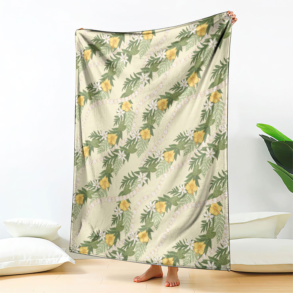 Hawaiian Pikake Maile Lei Blanket Tiare Hibiscus Kalo Palapalai Leaf Beige LT19 - Polynesian Pride