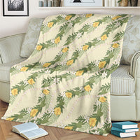 Hawaiian Pikake Maile Lei Blanket Tiare Hibiscus Kalo Palapalai Leaf Beige LT19 - Polynesian Pride