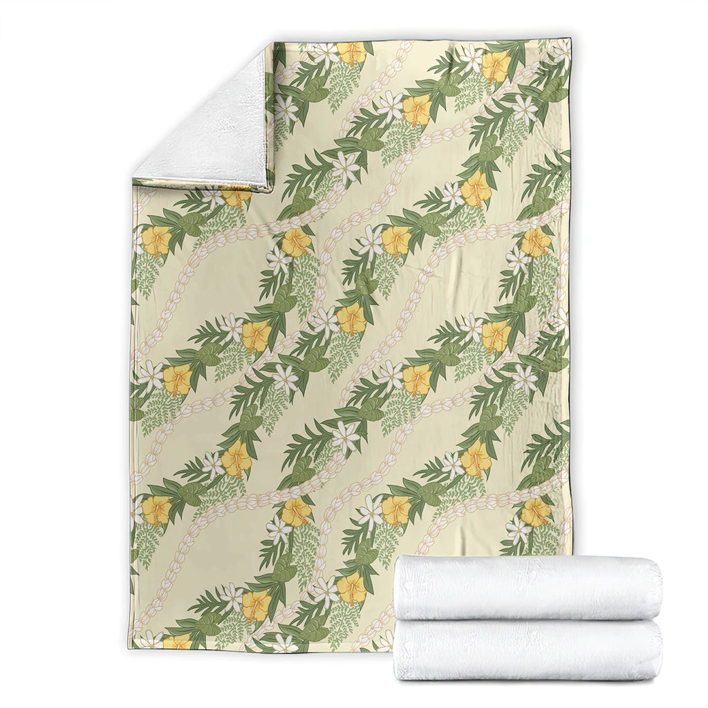 Hawaiian Pikake Maile Lei Blanket Tiare Hibiscus Kalo Palapalai Leaf Beige LT19 - Polynesian Pride