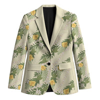Hawaiian Pikake Maile Lei Blazer Tiare Hibiscus Kalo Palapalai Leaf Beige LT19 Unisex Beige - Polynesian Pride