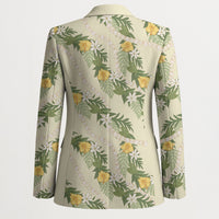 Hawaiian Pikake Maile Lei Blazer Tiare Hibiscus Kalo Palapalai Leaf Beige LT19 - Polynesian Pride