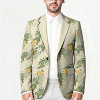 Hawaiian Pikake Maile Lei Blazer Tiare Hibiscus Kalo Palapalai Leaf Beige LT19 - Polynesian Pride