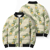Hawaiian Pikake Maile Lei Bomber Puffer Jacket Tiare Hibiscus Kalo Palapalai Leaf Beige LT19 - Polynesian Pride