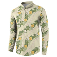 Hawaiian Pikake Maile Lei Button Sweatshirt Tiare Hibiscus Kalo Palapalai Leaf Beige LT19 - Polynesian Pride