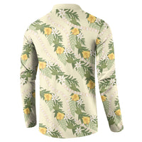 Hawaiian Pikake Maile Lei Button Sweatshirt Tiare Hibiscus Kalo Palapalai Leaf Beige LT19 - Polynesian Pride