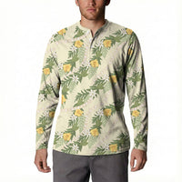 Hawaiian Pikake Maile Lei Button Sweatshirt Tiare Hibiscus Kalo Palapalai Leaf Beige LT19 - Polynesian Pride