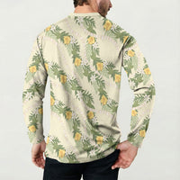 Hawaiian Pikake Maile Lei Button Sweatshirt Tiare Hibiscus Kalo Palapalai Leaf Beige LT19 - Polynesian Pride