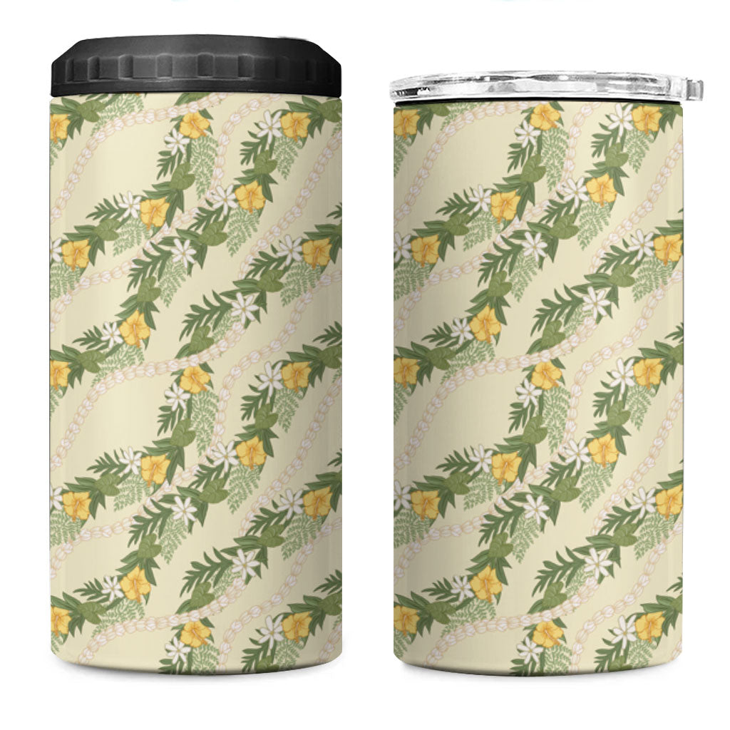Hawaiian Pikake Maile Lei 4 in 1 Can Cooler Tumbler Tiare Hibiscus Kalo Palapalai Leaf Beige LT19 One Size: 16 oz Beige - Polynesian Pride