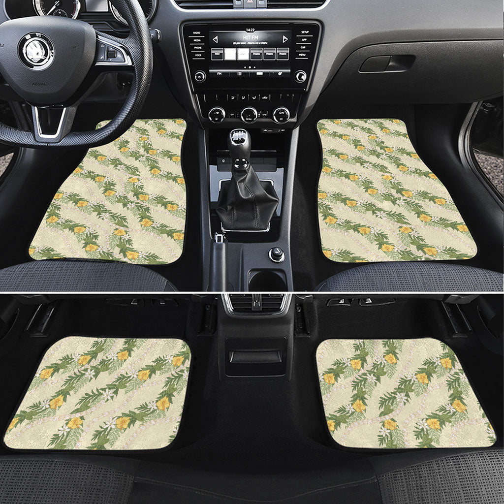 Hawaiian Pikake Maile Lei Car Mats Tiare Hibiscus Kalo Palapalai Leaf Beige LT19 Set 4pcs Beige - Polynesian Pride
