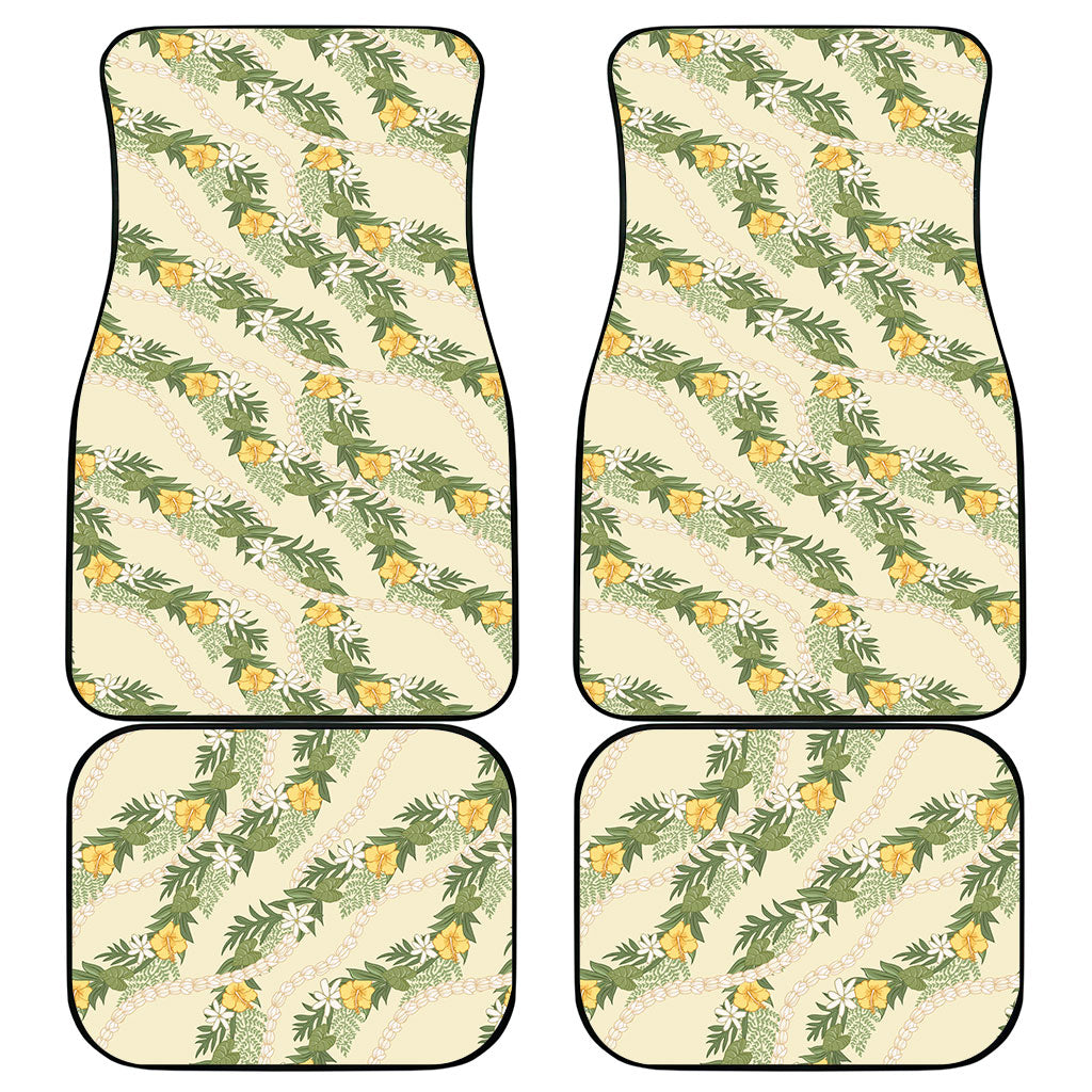 Hawaiian Pikake Maile Lei Car Mats Tiare Hibiscus Kalo Palapalai Leaf Beige LT19 - Polynesian Pride