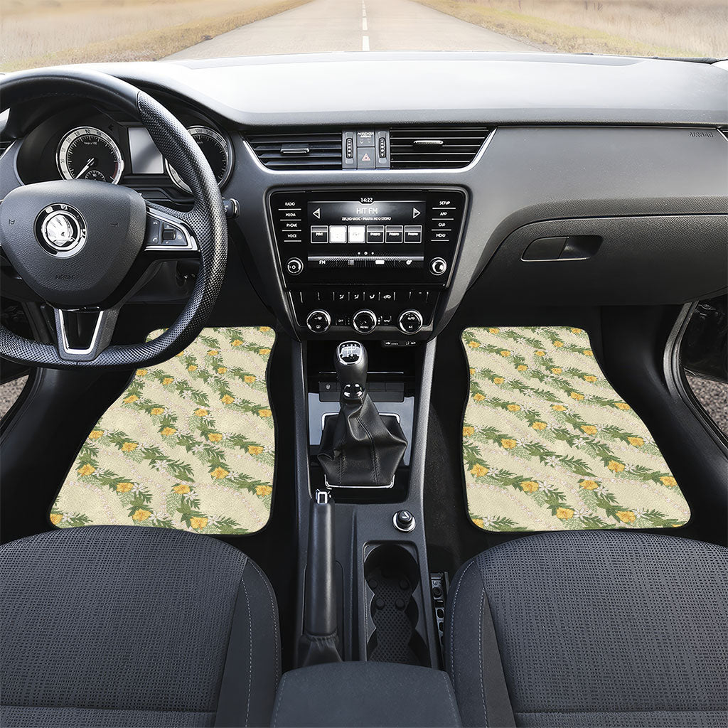 Hawaiian Pikake Maile Lei Car Mats Tiare Hibiscus Kalo Palapalai Leaf Beige LT19 Set 2pcs - Front Beige - Polynesian Pride