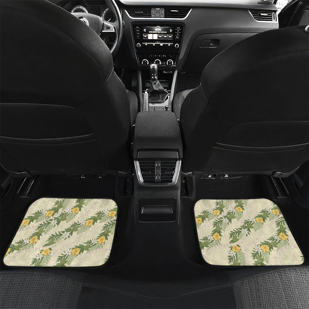 Hawaiian Pikake Maile Lei Car Mats Tiare Hibiscus Kalo Palapalai Leaf Beige LT19 Set 2pcs - Back Beige - Polynesian Pride