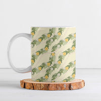 Hawaiian Pikake Maile Lei Ceramic Mug Tiare Hibiscus Kalo Palapalai Leaf Beige