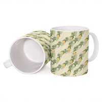 Hawaiian Pikake Maile Lei Ceramic Mug Tiare Hibiscus Kalo Palapalai Leaf Beige