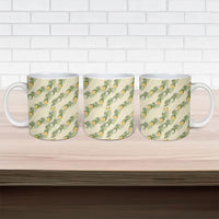 Hawaiian Pikake Maile Lei Ceramic Mug Tiare Hibiscus Kalo Palapalai Leaf Beige