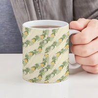 Hawaiian Pikake Maile Lei Ceramic Mug Tiare Hibiscus Kalo Palapalai Leaf Beige
