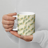 Hawaiian Pikake Maile Lei Ceramic Mug Tiare Hibiscus Kalo Palapalai Leaf Beige
