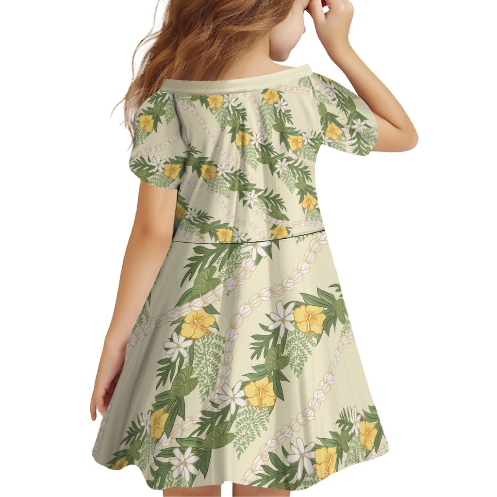 Hawaiian Pikake Maile Lei Family Matching Off The Shoulder Long Sleeve Dress and Hawaiian Shirt Tiare Hibiscus Kalo Palapalai Leaf Beige