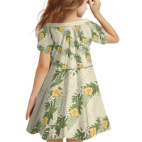 Hawaiian Pikake Maile Lei Family Matching Puletasi and Hawaiian Shirt Tiare Hibiscus Kalo Palapalai Leaf Beige