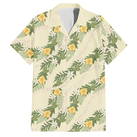 Hawaiian Pikake Maile Lei Family Matching Summer Maxi Dress and Hawaiian Shirt Tiare Hibiscus Kalo Palapalai Leaf Beige