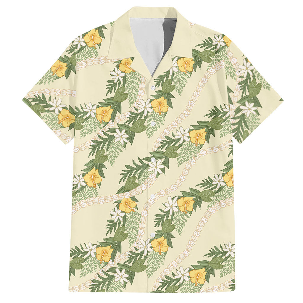 Hawaiian Pikake Maile Lei Hawaiian Shirt Tiare Hibiscus Kalo Palapalai Leaf Beige LT19 Beige - Polynesian Pride