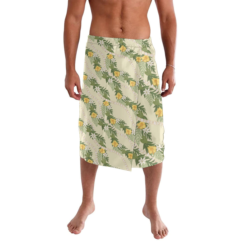 Hawaiian Pikake Maile Lei Lavalava Tiare Hibiscus Kalo Palapalai Leaf Beige LT19 Beige - Polynesian Pride