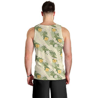 Hawaiian Pikake Maile Lei Men Tank Top Tiare Hibiscus Kalo Palapalai Leaf Beige