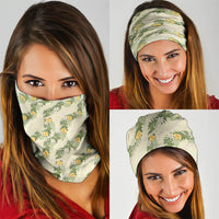 Hawaiian Pikake Maile Lei Neck Gaiter Tiare Hibiscus Kalo Palapalai Leaf Beige LT19 - Polynesian Pride