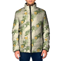 Hawaiian Pikake Maile Lei Padded Jacket Tiare Hibiscus Kalo Palapalai Leaf Beige LT19 Men Beige - Polynesian Pride