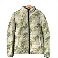 Hawaiian Pikake Maile Lei Padded Jacket Tiare Hibiscus Kalo Palapalai Leaf Beige LT19 - Polynesian Pride