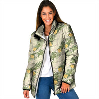 Hawaiian Pikake Maile Lei Padded Jacket Tiare Hibiscus Kalo Palapalai Leaf Beige LT19 Women Beige - Polynesian Pride