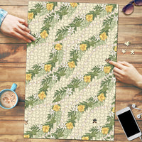 Hawaiian Pikake Maile Lei Puzzle Tiare Hibiscus Kalo Palapalai Leaf Beige LT19 Beige - Polynesian Pride