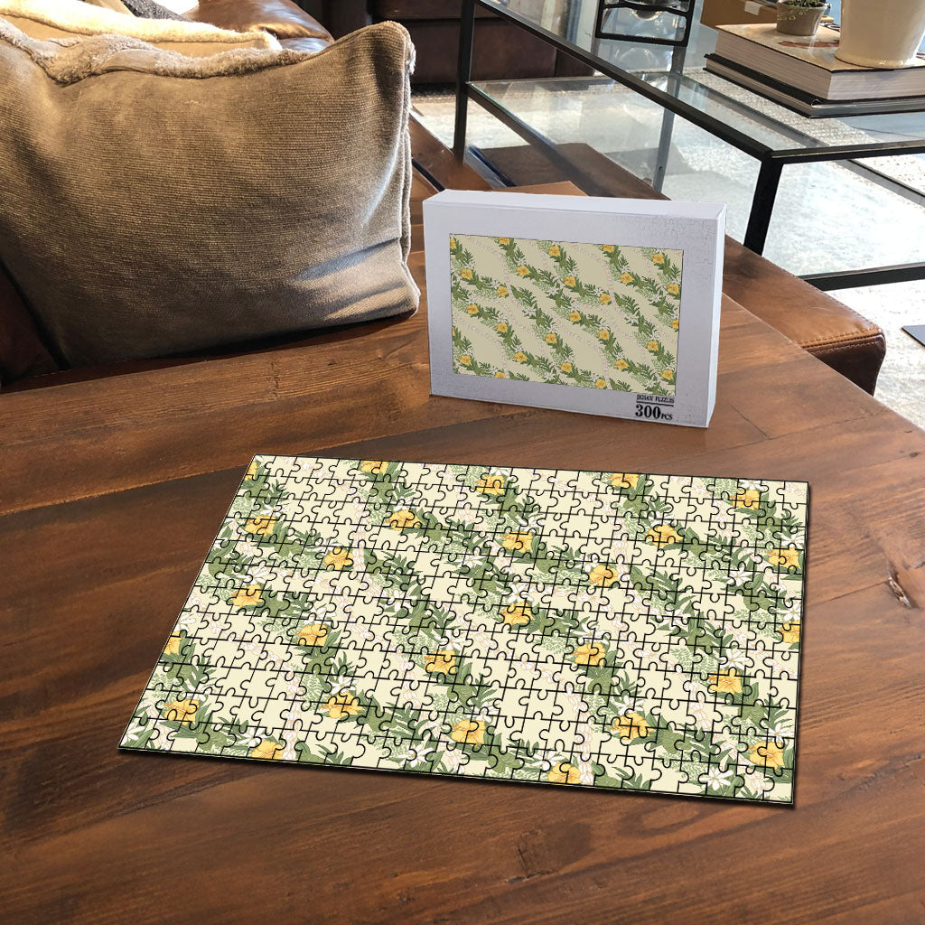 Hawaiian Pikake Maile Lei Puzzle Tiare Hibiscus Kalo Palapalai Leaf Beige LT19 - Polynesian Pride