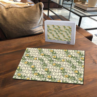 Hawaiian Pikake Maile Lei Puzzle Tiare Hibiscus Kalo Palapalai Leaf Beige LT19 - Polynesian Pride