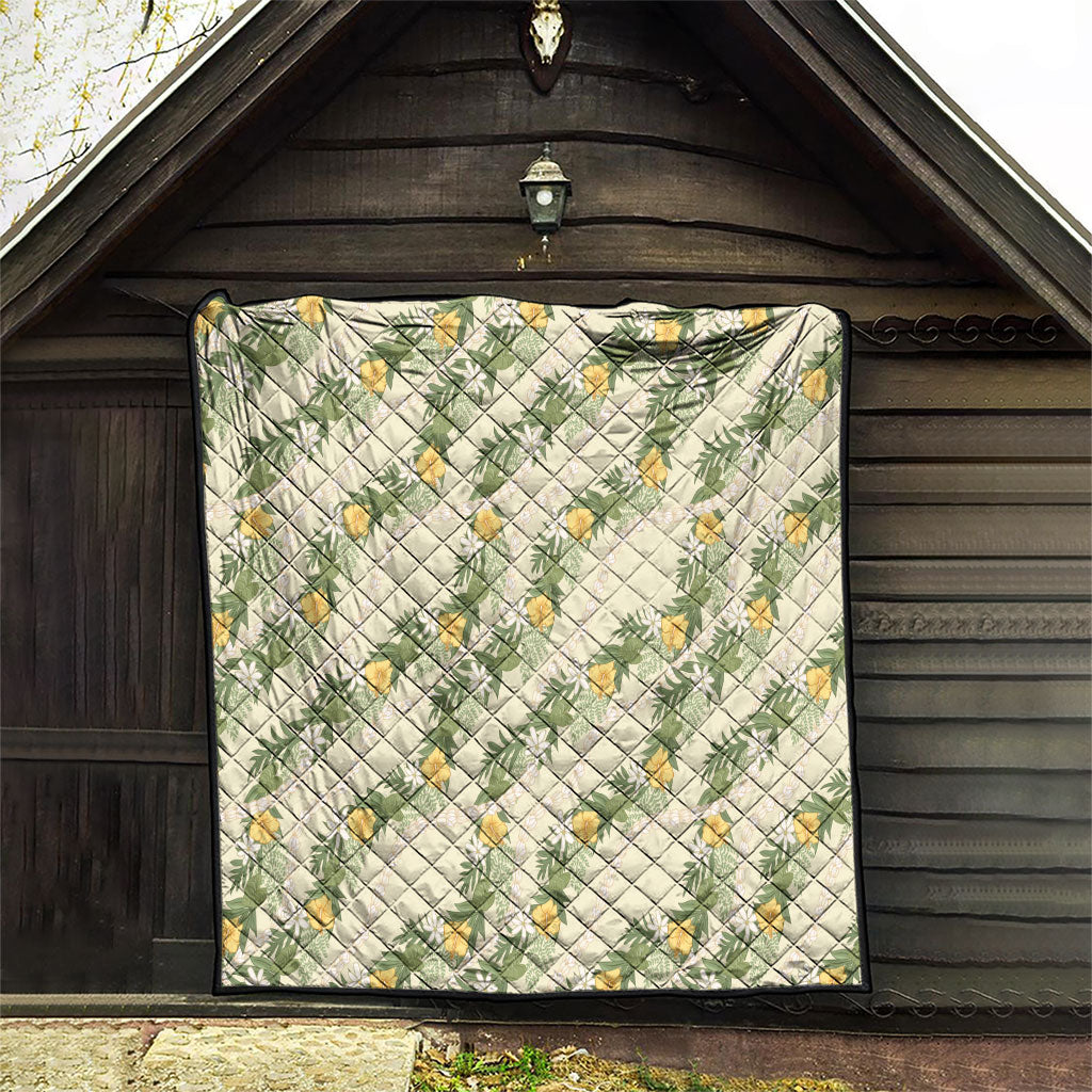 Hawaiian Pikake Maile Lei Quilt Tiare Hibiscus Kalo Palapalai Leaf Beige LT19 - Polynesian Pride