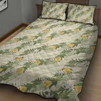 Hawaiian Pikake Maile Lei Quilt Bed Set Tiare Hibiscus Kalo Palapalai Leaf Beige