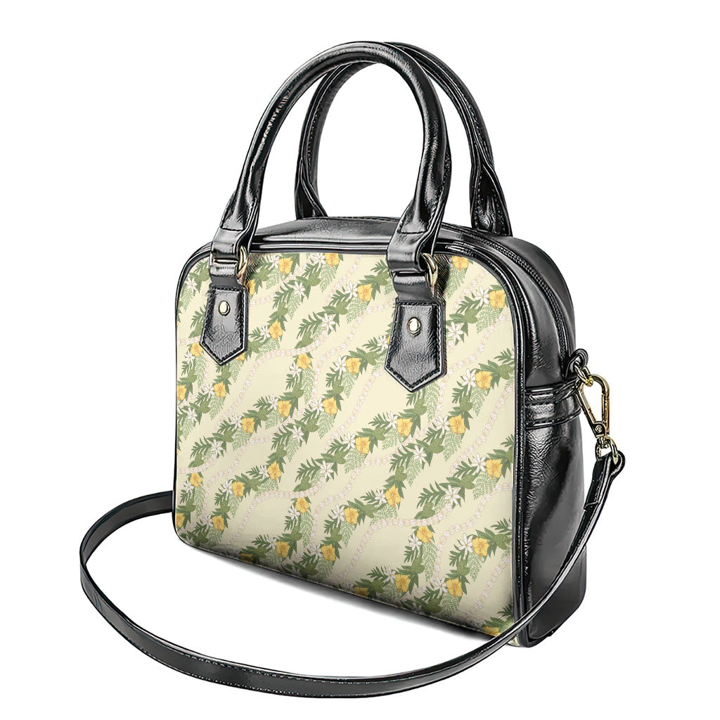 Hawaiian Pikake Maile Lei Shoulder Handbag Tiare Hibiscus Kalo Palapalai Leaf Beige LT19 - Polynesian Pride